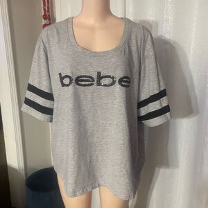 Bebe sport Gray and Black Logo T-Shirt sequin woman’s top 2x comfy